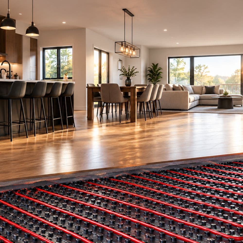 Plancher chauffant pour cuisine et salle à manger à aire ouverte
